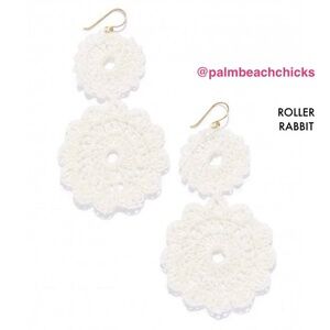 ROLLER RABBIT jewelry handcrafted macrame wax protecting earrings shown in White